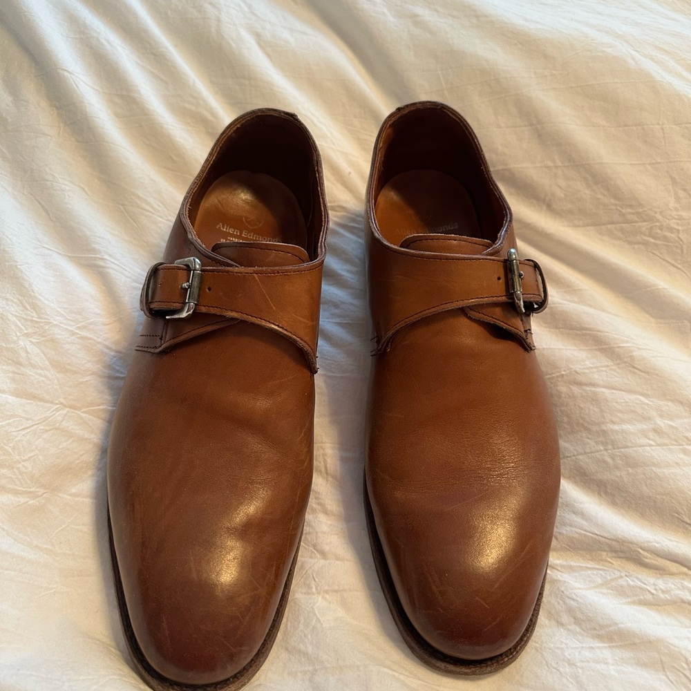 Allen Edmonds Warwick light tan leather monk strap dress shoe size 9D